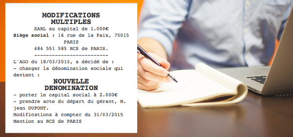 annonce legale modifications multiples